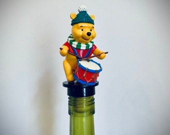 Winnie the Pooh Bottle Stopper, Pooh drumming wearing hat. Unique Disney Wine and Liquor Bottle Decoration .