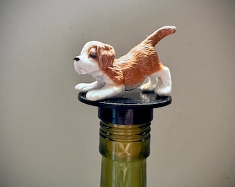 King Charles Spaniel Puppy Bottle Stopper Made from a 1950s figure.