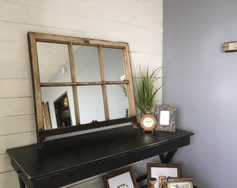 Rustic Barn window made into a Mirror ! Comes with its history ! Beautiful natural distressed paint.