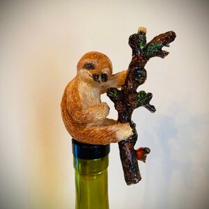 Sloth bottle stopper. Decorate your wine or liquor bottle with this handmade stopper.