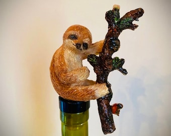 Sloth bottle stopper. Decorate your wine or liquor bottle with this handmade stopper.