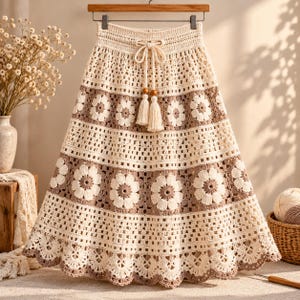 Crochet Skirt Pattern, Boho Floral Skirt Crochet Pattern, Lace A Line Skirt, Granny Square Skirt, Summer Digital PDF Pattern