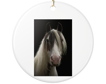 パーソナライズされた写真入りクリスマスオーナメント｜お好きな写真とメッセージ｜セラミック製ペット、馬、または犬のオーナメント｜カスタムツリーデコレーション｜英国製