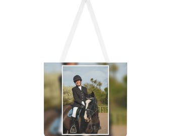 パーソナライズされた写真入りショルダーバッグ｜全面プリント｜あなたの愛馬、愛犬、またはペットの写真入り｜大きめのコットントート｜乗馬好きへのギフト｜英国製