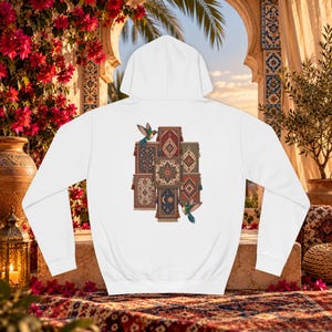 Vintage Persian Rug Collage Hoodie | Hummingbird Accent