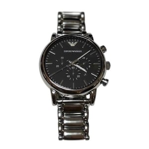 Emporio Armani AR1894 Men’s Quartz Chronograph Watch, Black Dial, Stainless Steel, Full Set