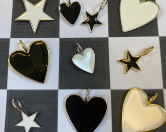 SALE Star charm heart charm enamel charm hearts stars enamel heart enamel black heart black star white heart white star