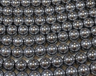 10mm Hematite beads,silver color,round smooth,15.5" strand,42 beads,versatile,round silver beads