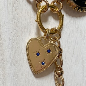 Gold heart charm gold heart pendant 18mm x 15.5mm gold heart gold charms artisan pendant,blue micropave 24K gold plated heart medallion