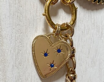 Gold heart charm gold heart pendant 18mm x 15.5mm gold heart gold charms artisan pendant,blue micropave 24K gold plated heart medallion