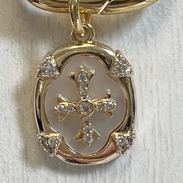Mother of Pearl Cross charm with CZs cz charm gold cross charm 21mm x 12mm religious charm spiritual charm well made