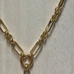 Paperclip elongated 18K gold fill overlay paperclip chain 15mm x 6mm mixed paperclip chain with 3 short links and 1 long link