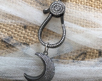 Sale Large Pave crescent moon pendant 47mm long pave pendant micro pave moon CZ moon pendant