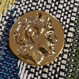Sale! Large Greek God coin Greek coin charms coin pendants gold pendant pendants charms 24K gold plated 27mm coins