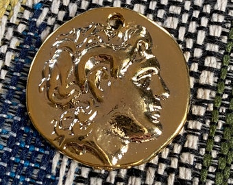 24K Gold Plated Greek God Coin Pendant, Antique Replica (27mm)