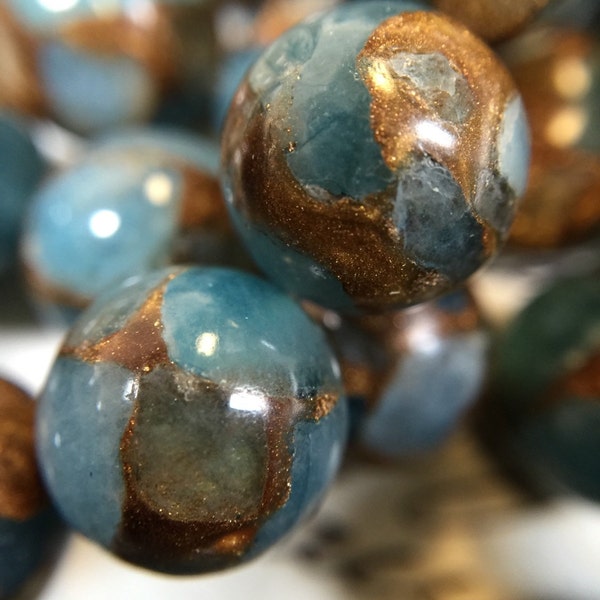 SALE! 10mm golden aqua quartz,Aqua Aura, blue and gold beads, blue beads, round bead 15.5 inch strand, 37-39 beads included