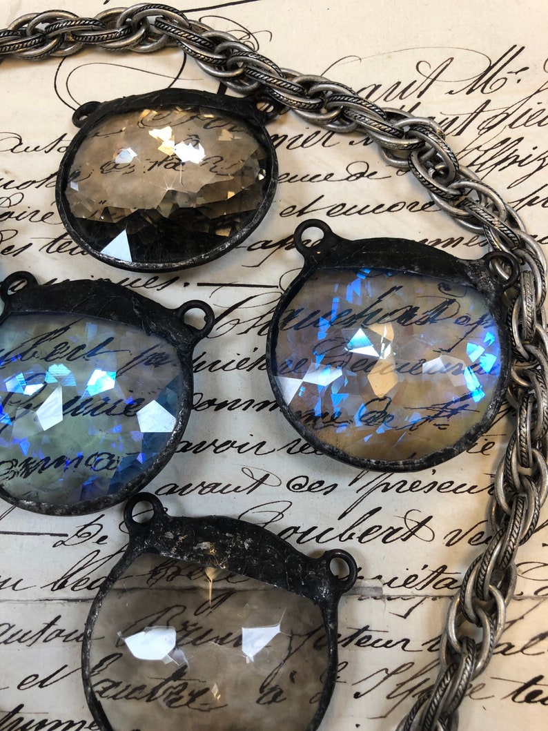 Extra Large Crystal pendant,2 colors,soldered,metalwork pendant,2 long