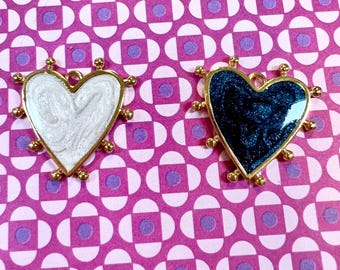 24K Gold Plated Enamel Heart Charm, Dotted Edge (22mm)