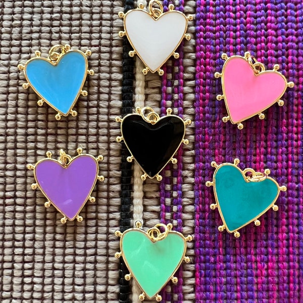 Enamel heart charm multicolor enamel heart charm enamel jewelry enameled charm enameled pendant white 20mm x 15mm dotted heart