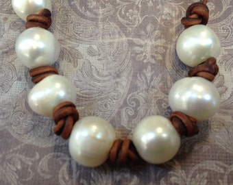 42-44 LARGE HOLE 10mm White pearls per strand,Natural Freshwater Pearls,for leather or large stringing materials, 2.5mm hole