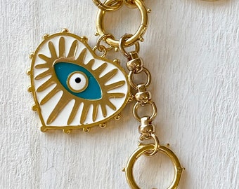 Large Enamel evil eye heart pendant 27mm x28mm evil eye charm 24K gold plated enamel evil eye evil eye charm artisan pendant evil eye heart