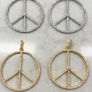 Lovely Gold or Silver peace pendant micro pave CZ pendant 35mm peace pendant dainty pave Peace medallion peace charm