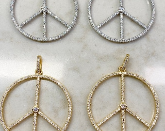 Lovely Gold or Silver peace pendant micro pave CZ pendant 35mm peace pendant dainty pave Peace medallion peace charm