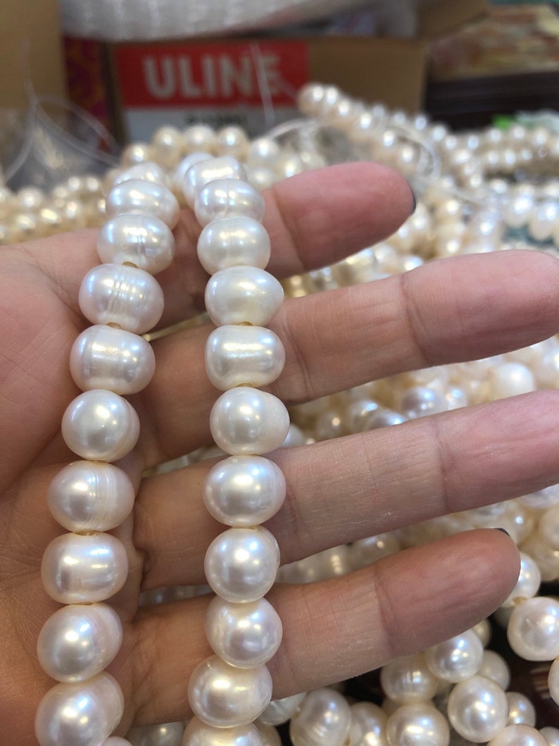 Large Hole White Freshwater Pearls, 11.5mm Strand (38-40)