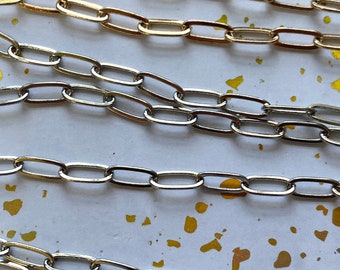 2 feet Dainty paperclip chain lightweight gold or silver link chain cable chain 11mm x 4mm cable chain link chain