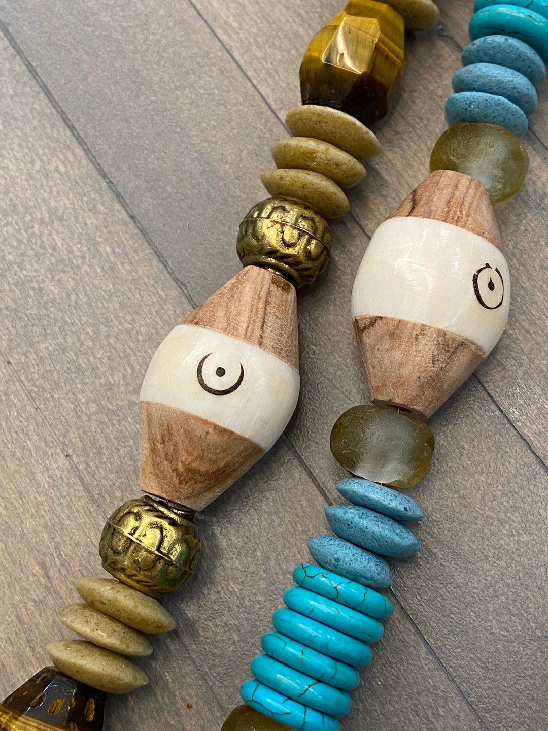 Bone Beads Large African Beads Wood and Bone Focal Bead Bone Focal Bead Trade Beads Large Wood ...