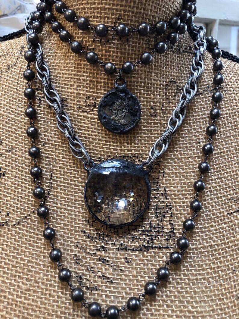 Extra Large Crystal pendant,2 colors,soldered,metalwork pendant,2 long