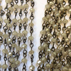 3 feet 4mm dainty beaded chain crystal chain cream color bead 4mm beaded chain dainty chain rosary chain 4mm bead crystal chain