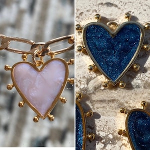 Dotted Enamel heart charm heart jewelry 22m heart pendant 24K gold plated off white or blue enamel charm artisan pendant heart charm