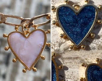 Dotted Enamel heart charm heart jewelry 22m heart pendant 24K gold plated off white or blue enamel charm artisan pendant heart charm