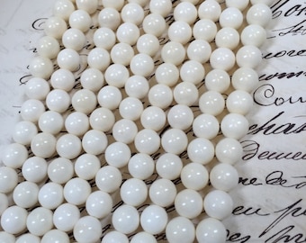 8mm White Bone Beads, Perfectly Round Strand