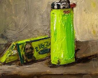Lighter & Zig Zag papers - ORIGINAL Oil Painting by Tawnee Corning
