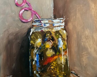 Jar of Dill Pickles and a Crazy Straw - ORIGINAL Oil Painting