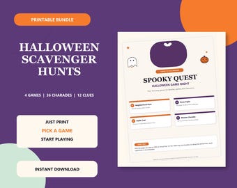 Paquete imprimible de búsqueda del tesoro de Halloween: 4 juegos familiares, tamaño A4 y tamaño carta estadounidense.