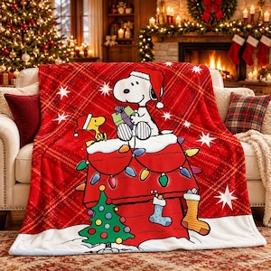 Cute Cartoon Dog Christmas Fleece Throw Blanket, Festive Winter Soft Cozy Blanket, Sofa &Bed Decor ,Christmas Gift For Animal Lovers Family