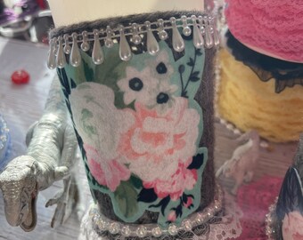 Shabby Chic Cup Cozy – Cute Gift for Her, Coffee Lover Gift, Reusable Travel Cup Sleeve