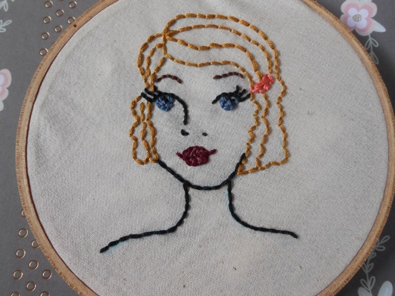 NEW Handmade Embroidery Hoop Art Lady adelaide Portrait of a Woman Wall