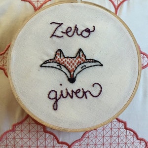 New Handcrafted Woodland Creature Zero Fox Given Embroidered Hoop Wall Hanging