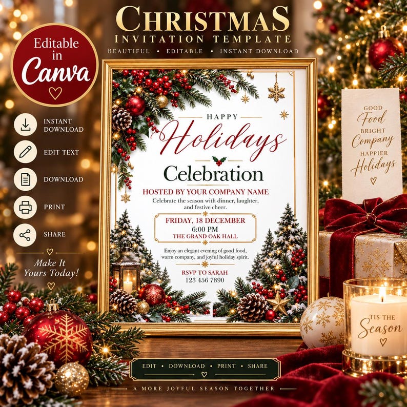 Work Holiday Party Invitation, Company Christmas Event, Editable Client ...