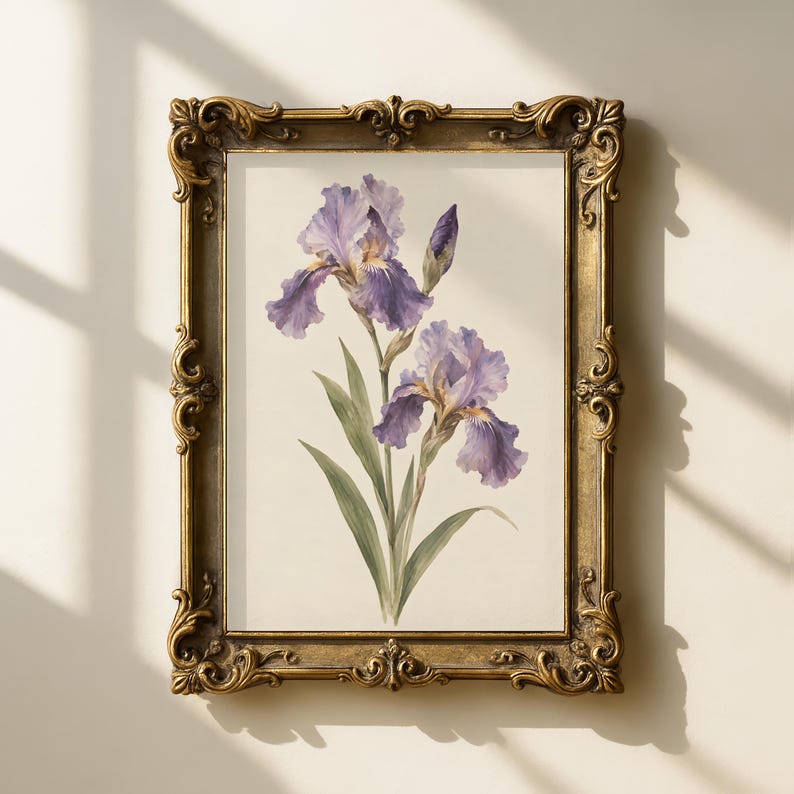 Purple Bearded Iris Print | Vintage Botanical Wall Art | Purple Flower ...