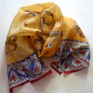 Handmade scarf with Armenian letters. Silk scarf with Armenian alphabet. Made to order.