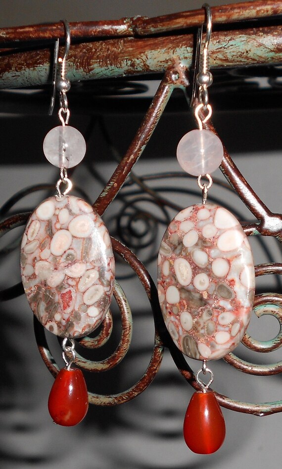 Items similar to Ocean Fossil Jasper Sterling Silver Dangle Earrings on