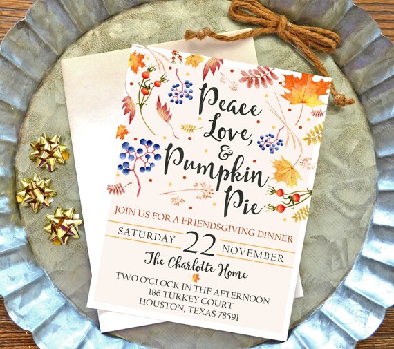 friendsgiving invitation free shipping peace love pumpkin etsy