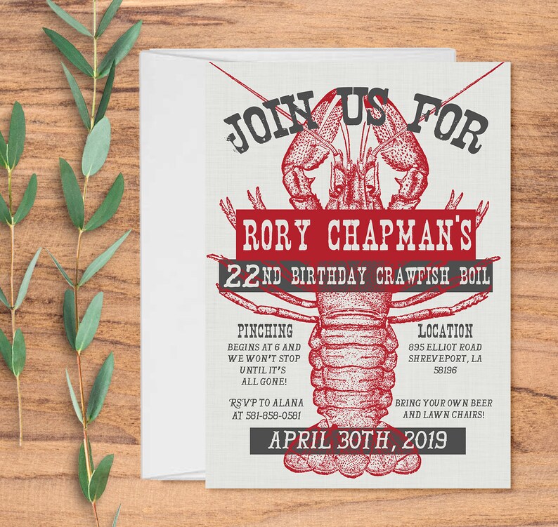 Crawfish Birthday Invitation Crawfish Boil Invitation Crawfish Boil Printable Crawfish Graduation Invitation Crawfish Invite