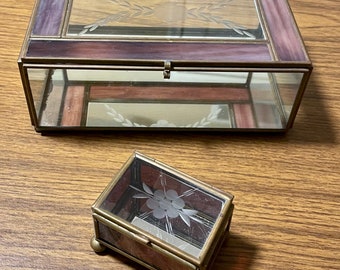 Glass and brass jewelry and ring boxes