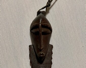 African tribal mask wooden pendant 2.5"